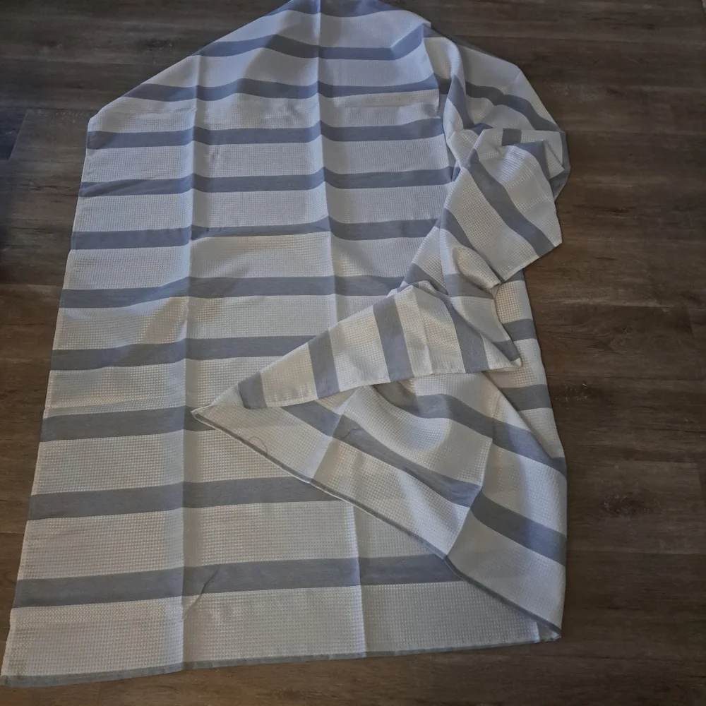 One Panel Gray White Striped Standard Fabric Shower Curtain NWOT